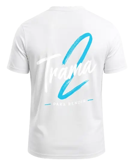 Camiseta blanca de espalda con diseño trama2 aplicado